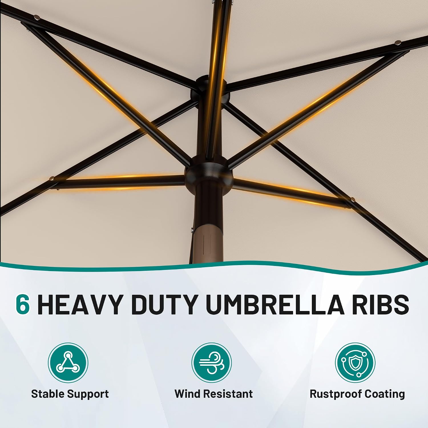 AreShark 6.5' x 10' Rectangular Patio Umbrellas for Outdoor, Outdoor Table Umbrella, Large Outdoor Patio Umbrellas with 6 Sturdy Ribs for Pool, Garden, Deck & Market (Cream-White)