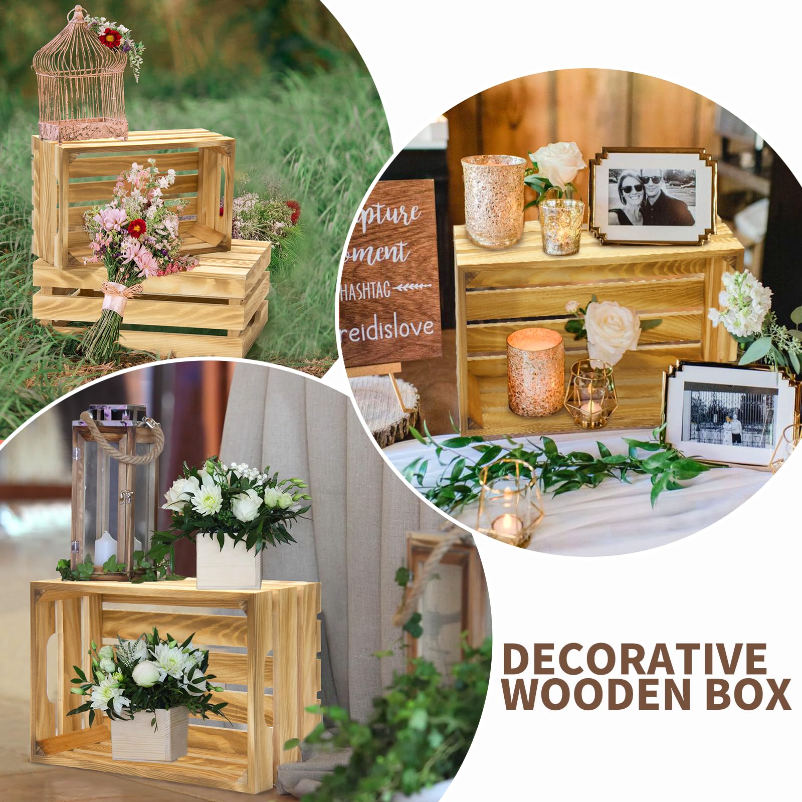Cajas decorativas de madera para almacenamiento, 6 unidades, cestas de madera para almacenamiento y exhibición, juego de cajas decorativas rústicas con asa