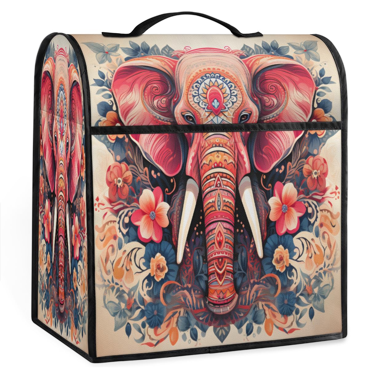 Coffee Maker Cover Ethnic Elephant Kitchen Appliance Covers Small Appliance Covers Blender Cover Juicer Cover Dust Covers for Kitchen Appliances with Top Handle and Pockets,Washable,C78