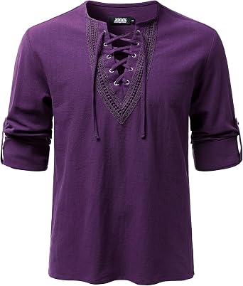 JOGAL Mens Renaissance Shirt Medieval Pirate Viking Halloween Costume Gothic Steampunk Retro Long Sleeve Lace Up Shirts