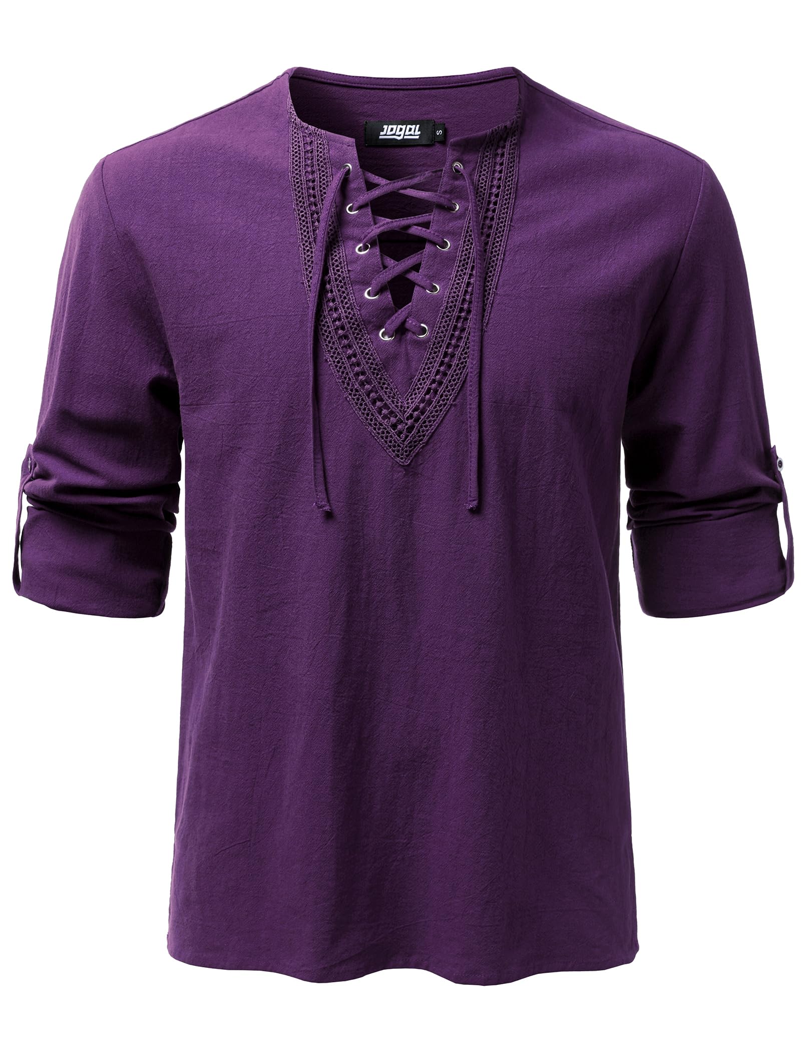 JOGAL Mens Renaissance Shirt Medieval Pirate Viking Halloween Costume Gothic Steampunk Retro Long Sleeve Lace Up Shirts