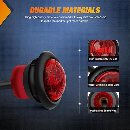 Miniatura 4 de Nilight Luz de marcador redonda de 34 pulgadas, 10 unidades, luz LED roja de parada de freno, 3 conectores, indicador lateral, luz de liquidación de