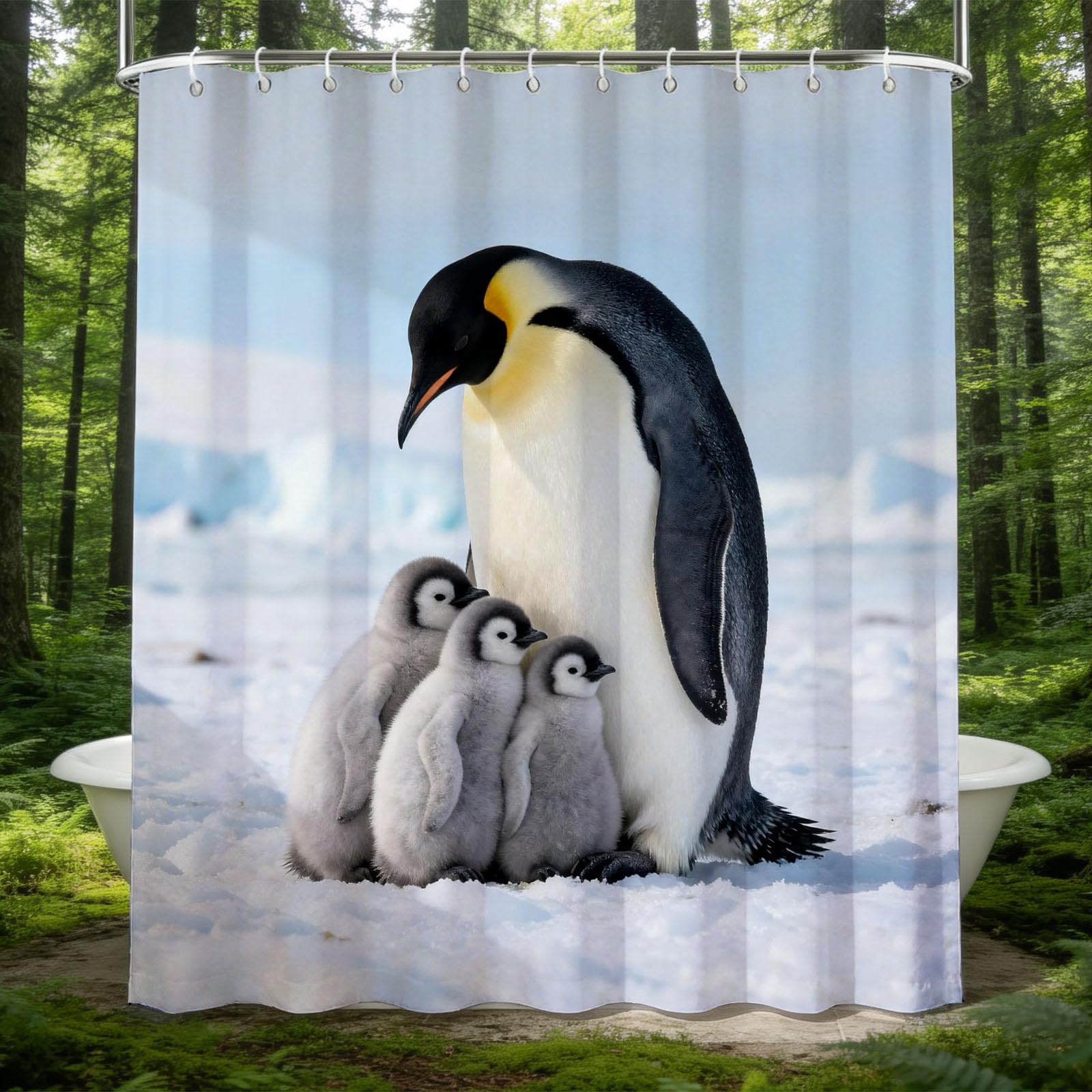 Hongduo 3D Emperor Penguin Shower Curtain for Stalls Bathtubs Animal Pattern Bathroom Decor Shower Curtain Set Polyester Fabric Waterproof 180x200cm/71X79 Inch with Hooks