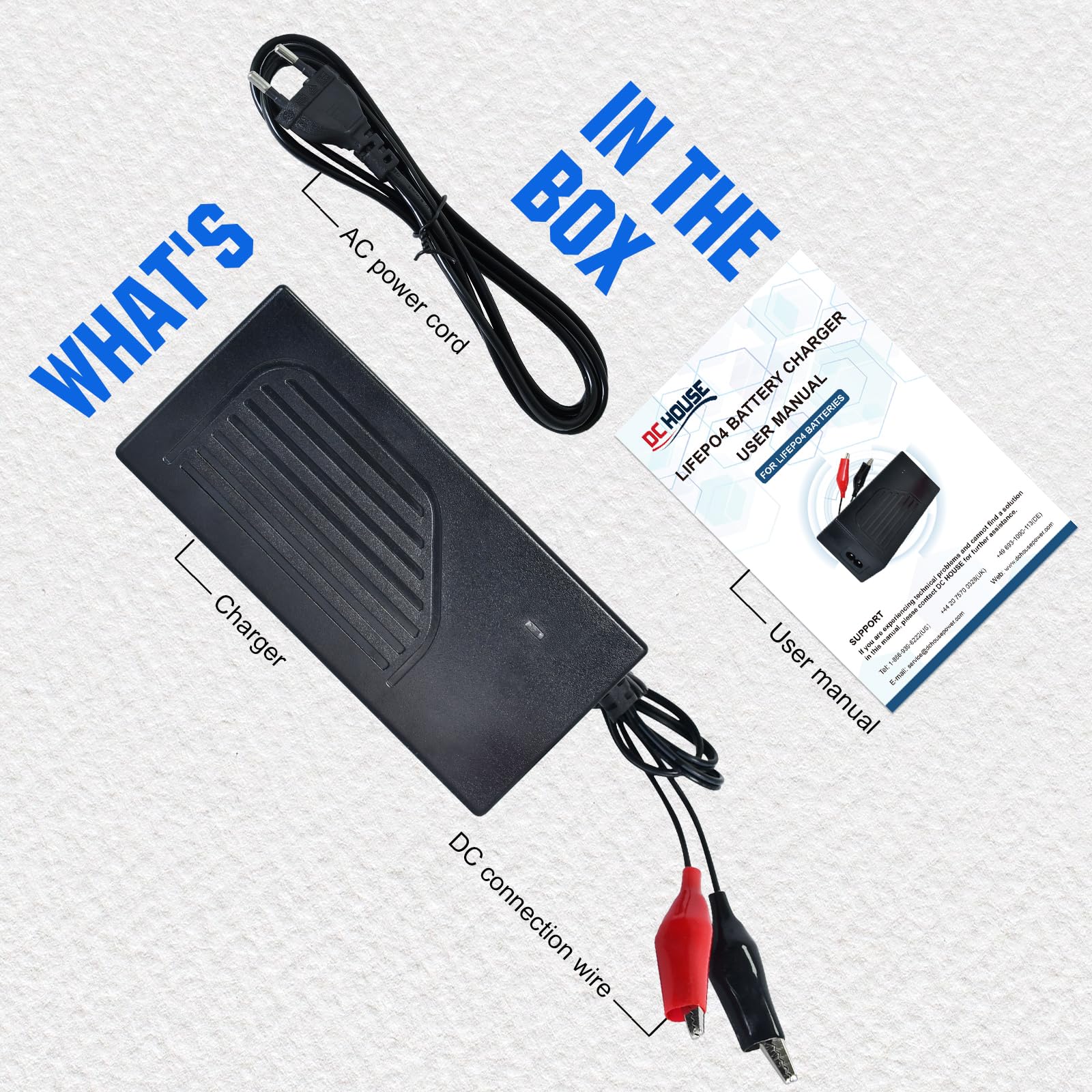 DCHOUSE Chargeur de Batterie au Lithium Automatique Intelligent 4A 12V, spécialement conçu pour Les Batteries LiFePO4 12,8V