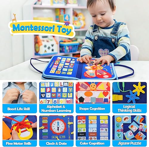 Miniatura 2 de HOLYFUN Juguete Montessori para niños de 1, 2, 3 y 4 años, tablero sensorial de actividad educativa para aprender habilidades motoras finas,