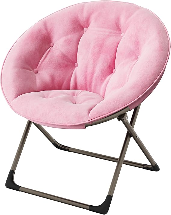 GAOMON Saucer Chair, Comfy Chair Faux Fur Lounge Moon Chair with Folding Metal Frame, Oversized Plush Flower Accent Seat for Adults, Teens & Kids, for Teens, Bedroom, Dorm or Living Room, Pink