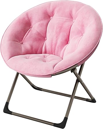 GAOMON Saucer Chair, Comfy Chair Faux Fur Lounge Moon Chair with Folding Metal Frame, Oversized Plush Flower Accent Seat for Adults, Teens & Kids, for Teens, Bedroom, Dorm or Living Room, Pink