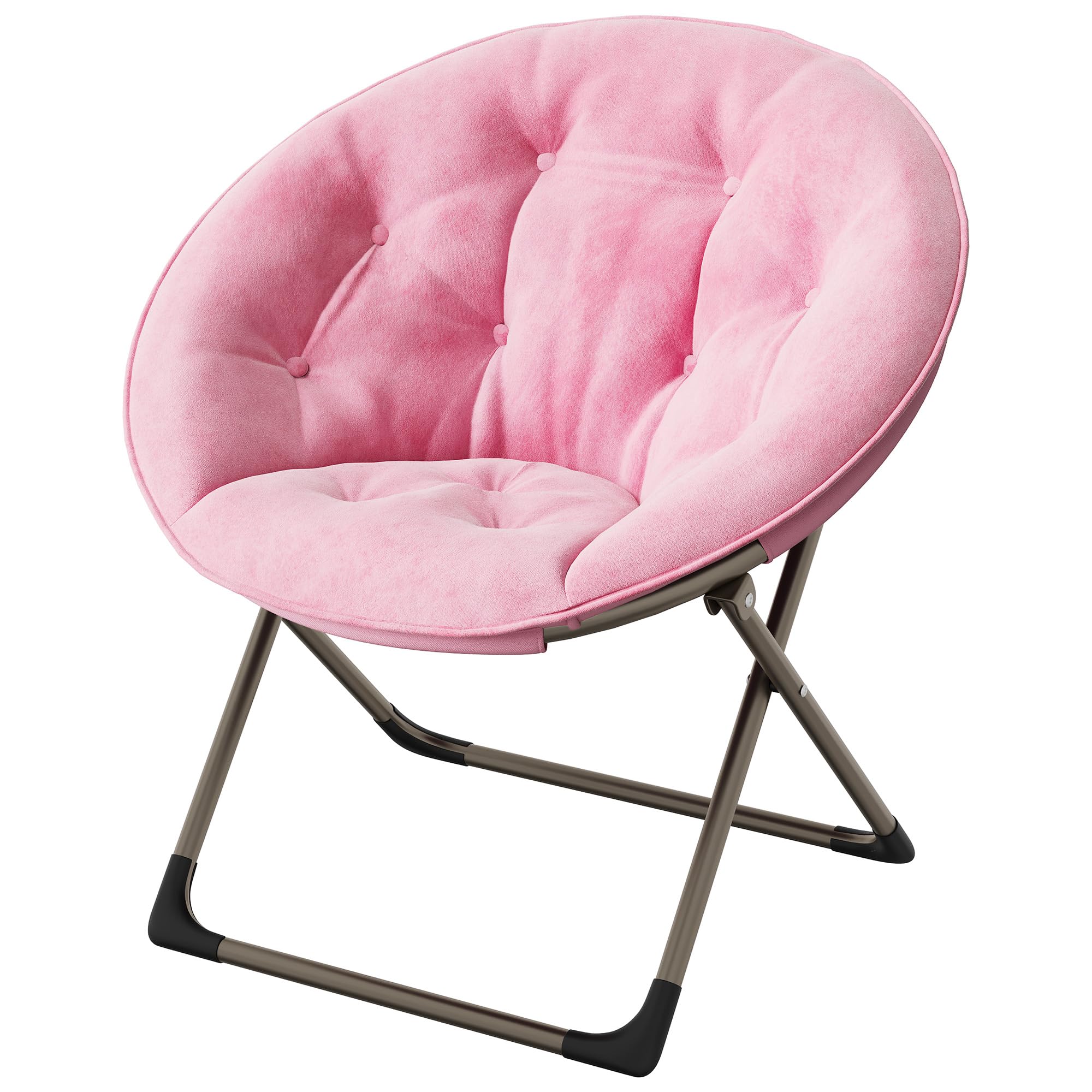 Garvee Silla Moon Plegable de Felpa Suave para Dormitorio - Estructura Metálica Resistente - Oversize y Cómoda - Ideal para Adultos, Adolescentes y Niños - Lectura y Descanso - Rosa con Patas Doradas