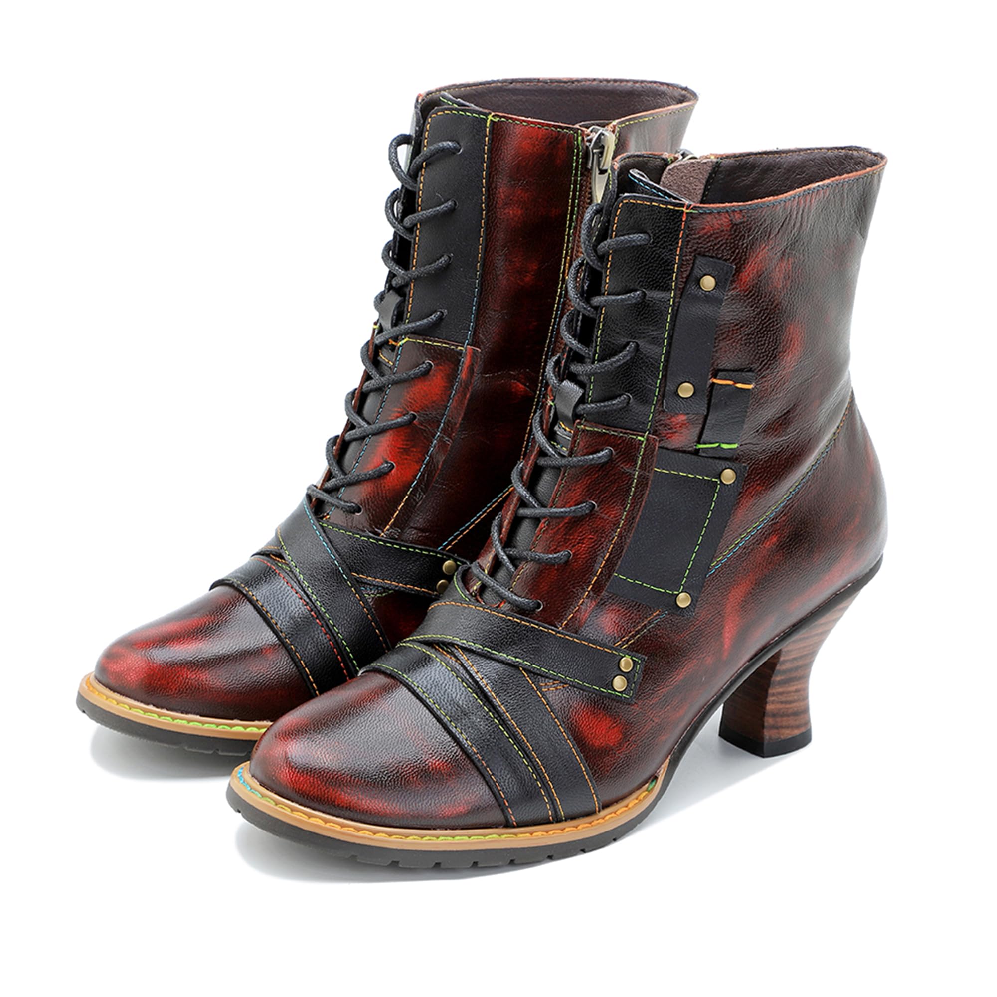 Women's Handmade Retro Lambskin High Heel Boots, Colorful Painting, Metallic Style - Fashion, Comfortable, Durable, Unique Minority Style