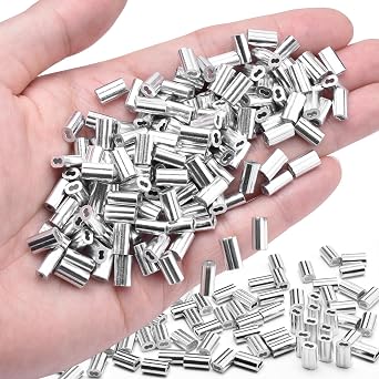 CooBigo 250Pcs 1/16""Cable Crimp Sleeves, Aluminum Wire Rope Crimping Loop Sleeve. Cable Ferrules for Cable and Wire Rope Crimp Double Barrel Crimp Sleeves M1.5-1/16""
