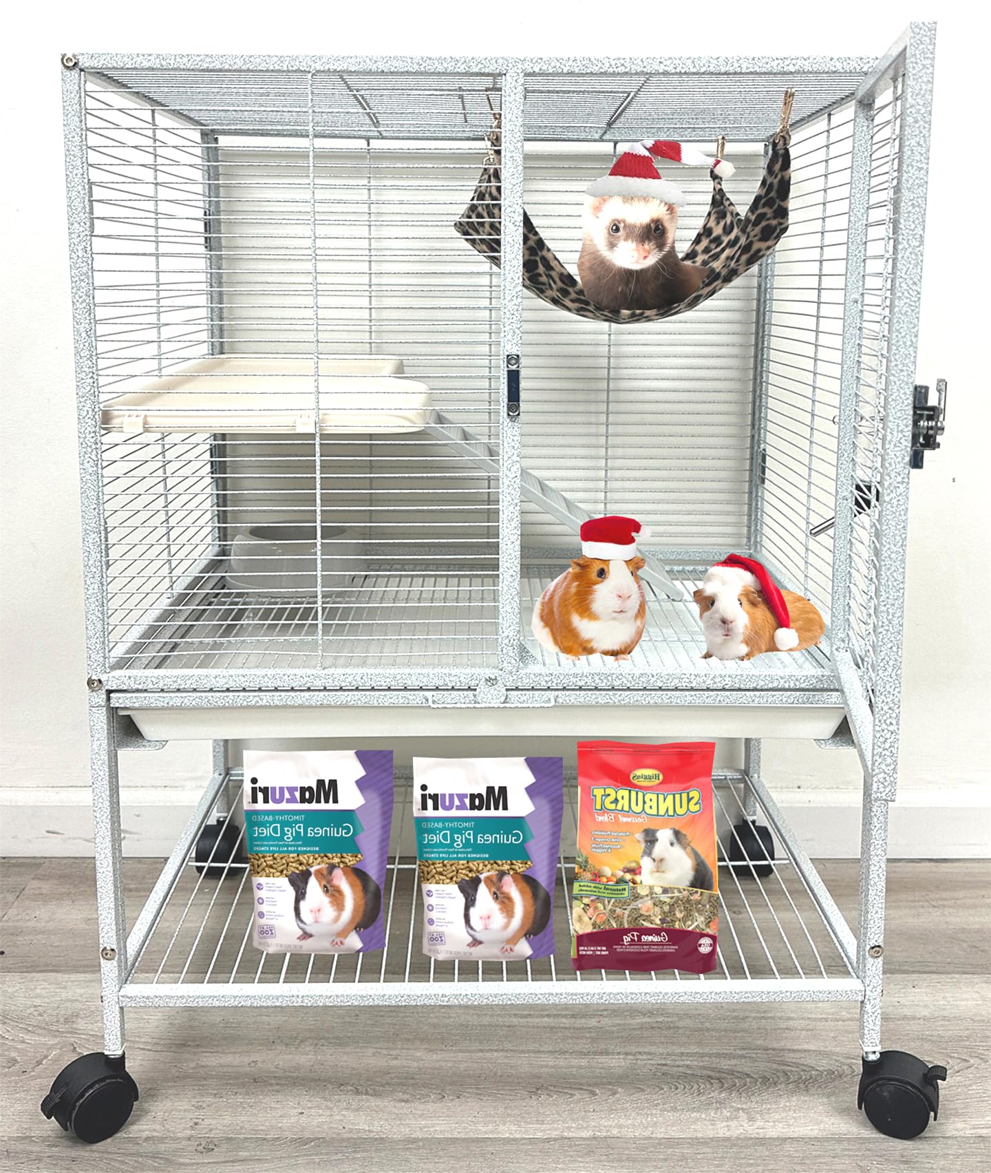 Deluxe 2-Levels Tight 1/2-inch Wire Spacing Durable Large Front Doors for Feisty Ferret Hammock Chinchilla Cat Sugar Glider Home Storage Shelf Small