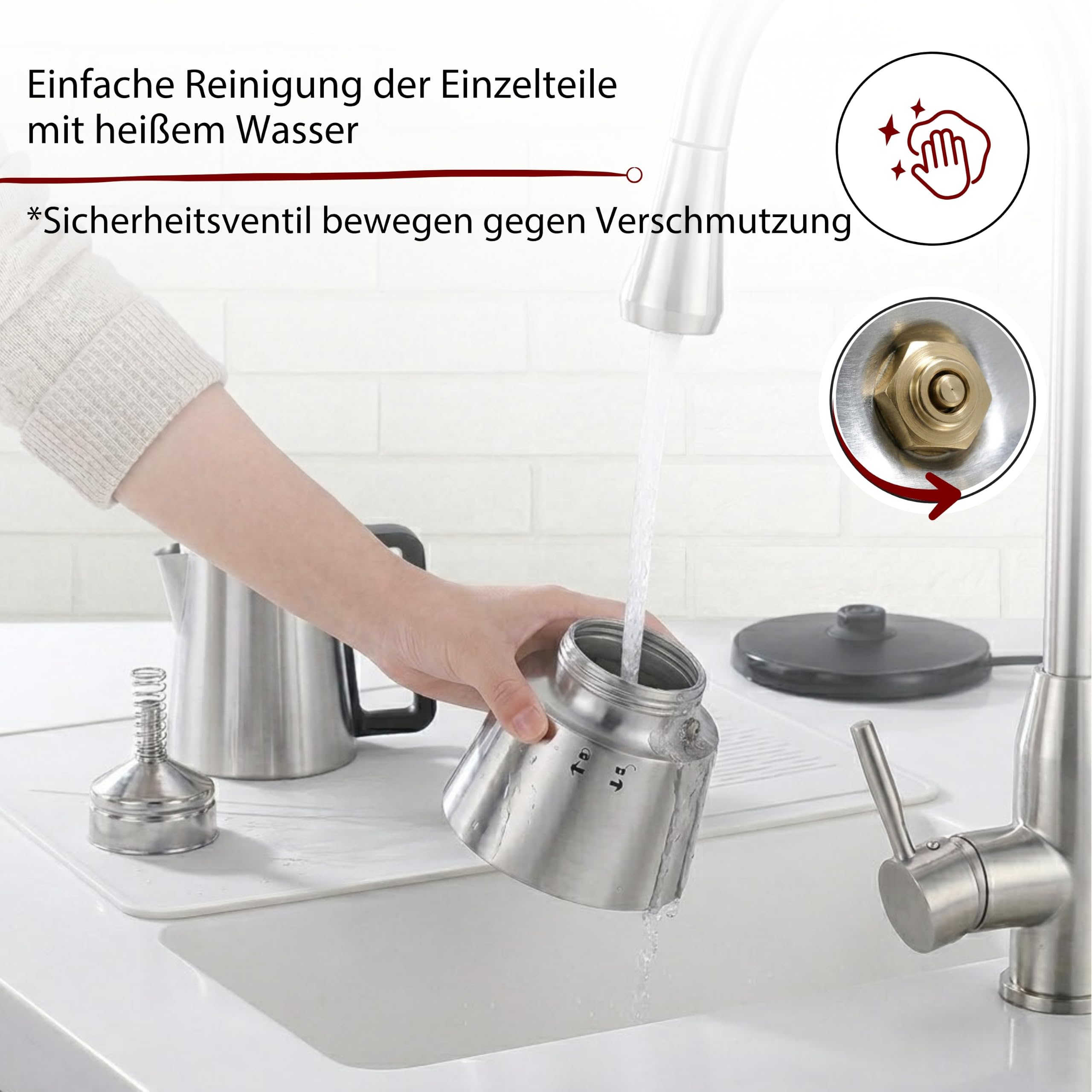 Cloer 5918 Moka Maker, elektrischer Espressokocher für 3-4 Tassen, Edelstahleinsatz, Sicherheitsabschaltung, Sicherheitsventil, An-/Ausschalter, Edelstahl, 365 W