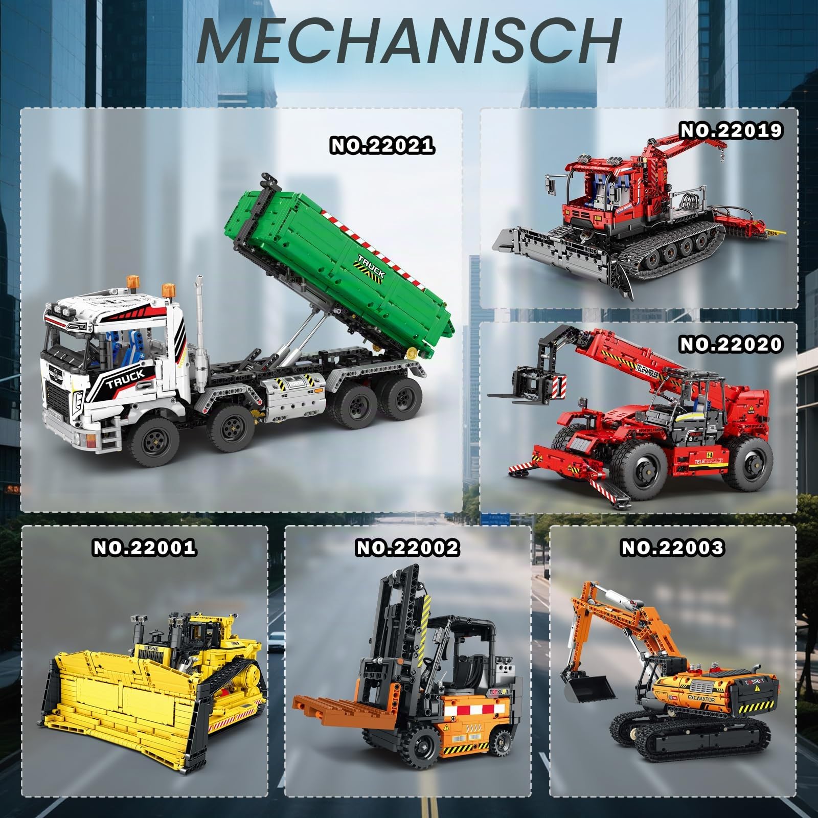 Reobrix Muster Hakenkran Bausteinset 22021, ferngesteuertes LKW-Fahrzeugset für Erwachsene und Jungen, Transport-LKW-Bauspielzeug mit App und Fernbedienung,pädagogisches DIY-Geschenk für Jungen ab 14+