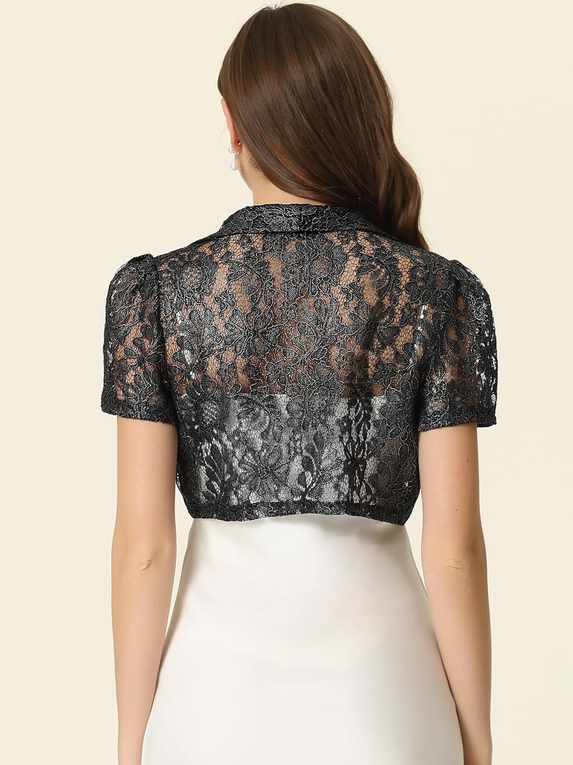 Allegra K Floral Lace Shrug for Women's Work Crop Cardigan Wedding Guest Elegant Bolero - Image 2