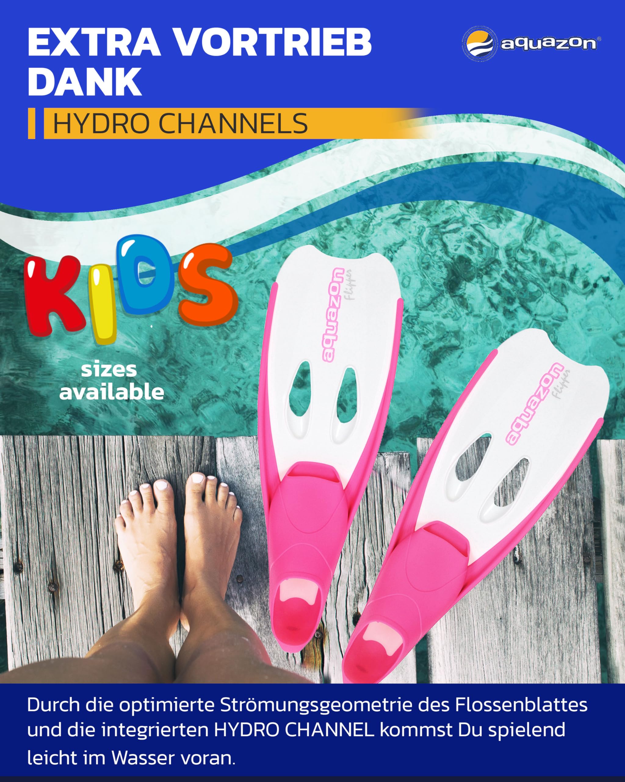 AQUAZON Flipper Flossen, Schnorchelflossen, Taucherflossen, Schwimmflossen für Kinder, Jugendliche, Erwachsene zum Schnorcheln, Schwimmen in trendigen Farben