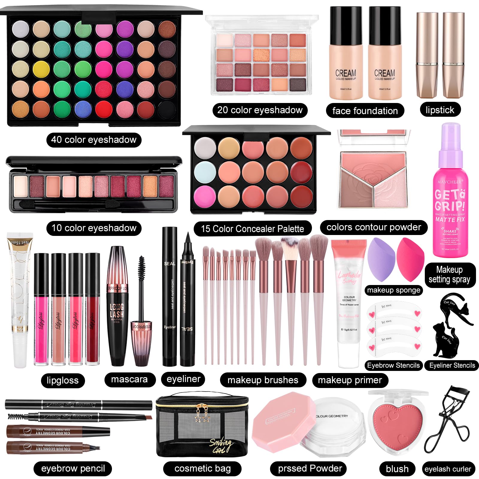 All-in-One Makeup Kit for Women with Eyeshadow, Brushes and Cosmetic Bag