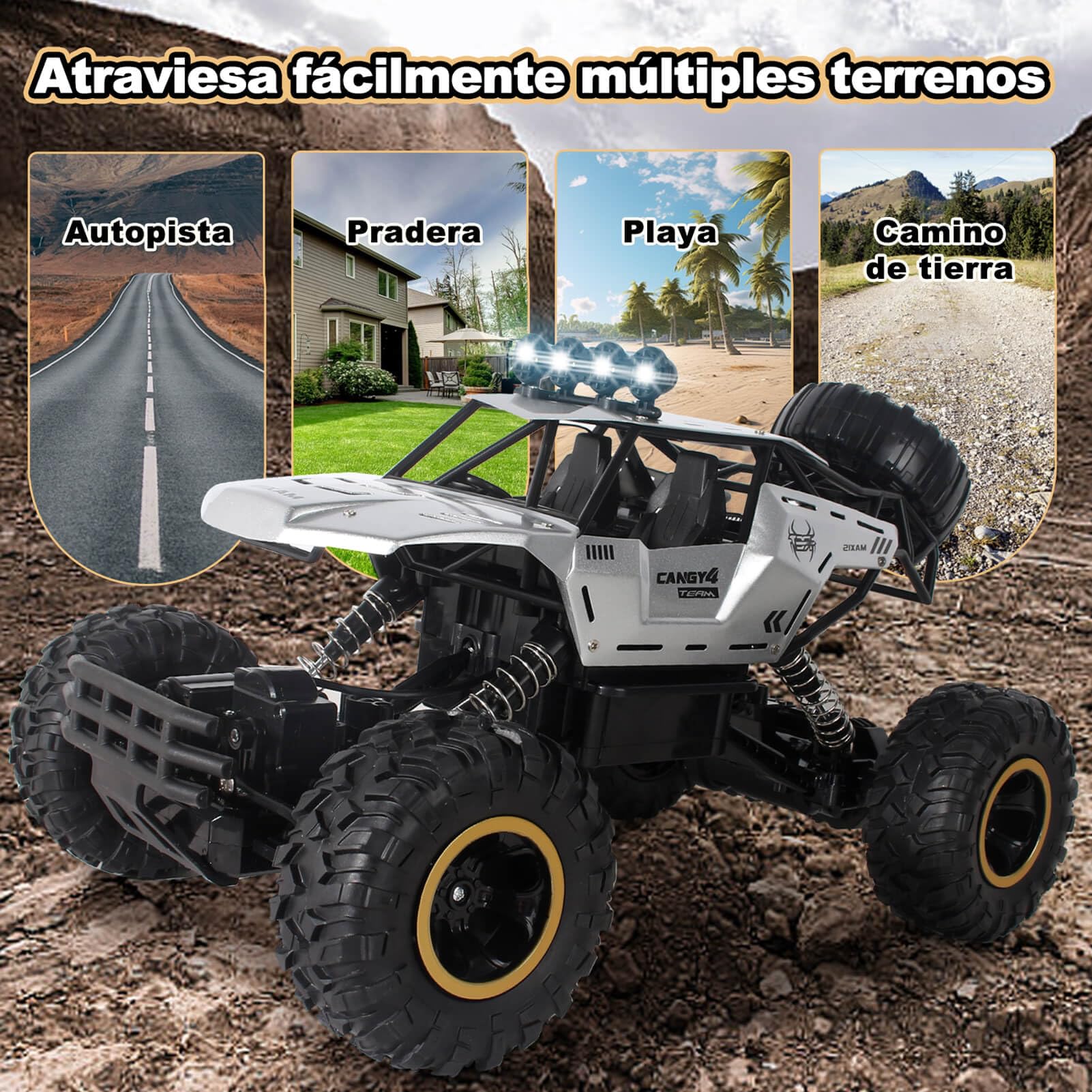 Jiakora Coche teledirigido Grande 1:12, 2,4 GHz RC Coche para niños, Monster Truck teledirigido, Buggy de aleación 4WD con luz LED, 2 baterías, RC Cars Juguetes Regalos para niños a Partir de 3 años