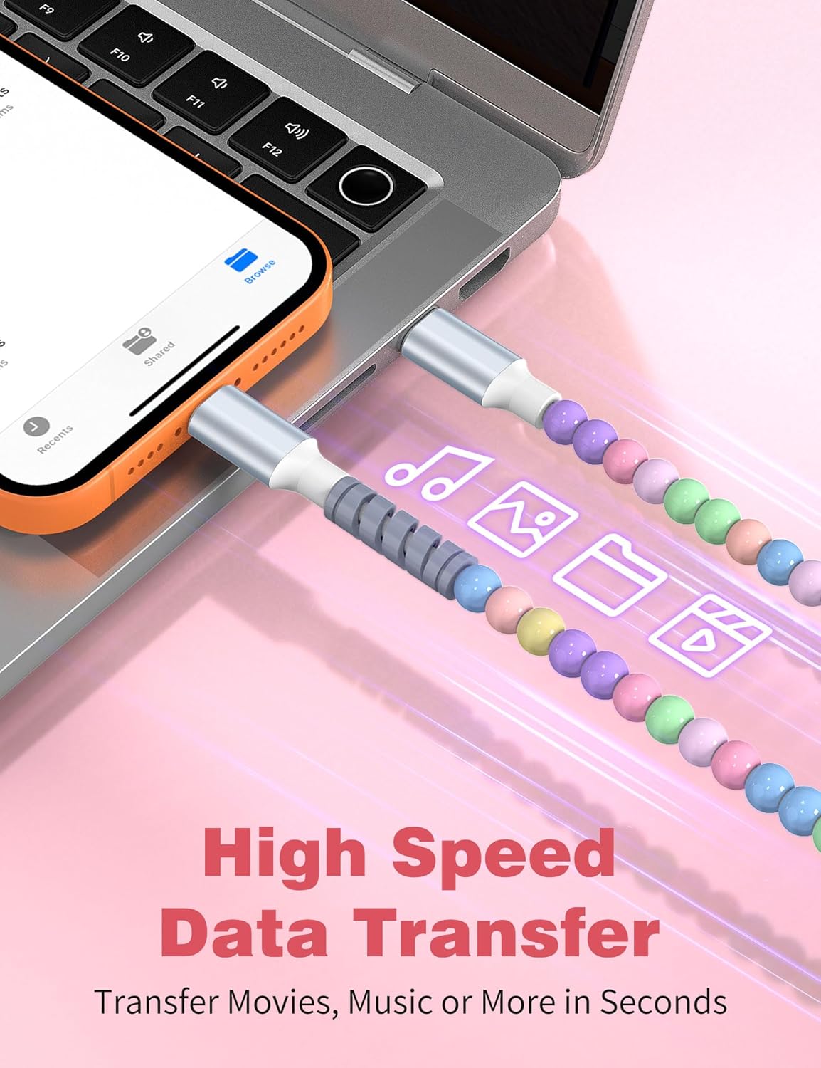 USB C to USB C Cable 6FT2Pack,60W Fast Charging Beaded Charger Cord for iPhone 17 16 Pro Max/iPad Pro Air 11 10th for Samsung S25 S24 Ultra S23 FE A16 A17 Android Phone Charger Cable Cute Girls Women