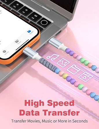 USB C to USB C Cable 2M Beaded Phone Charger 60W Fast Charging Cord