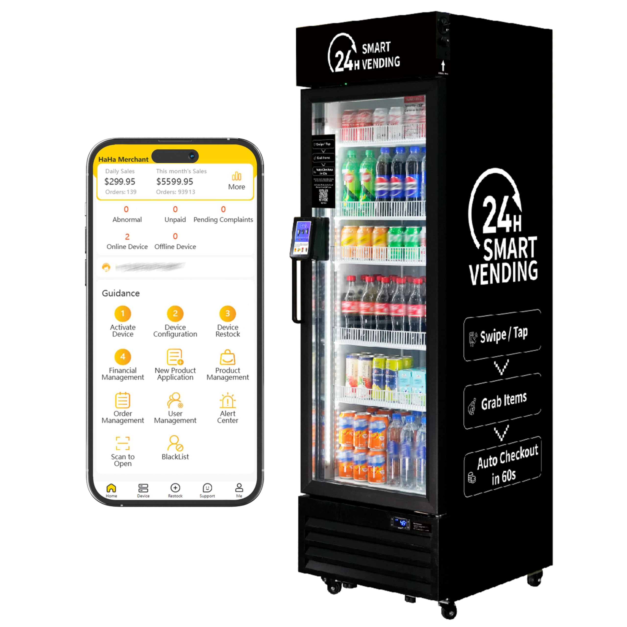 HAHA AI Smart Open-Front Vending Machine - 245-Capacity Commercial Refrigerated Unit for Offices/Schools/Gym, with Contactless Payment, AI Visual Recognition & App Management US360