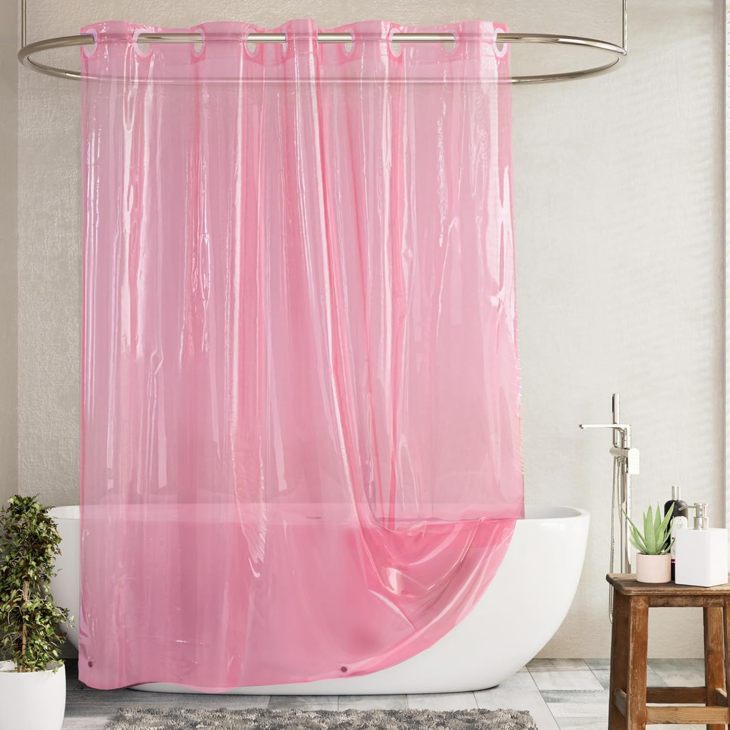 Amazon.com: Barossa Design No Hook Clear Pink Shower Curtain or Liner ...
