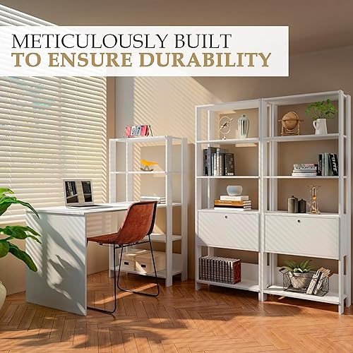 Miniatura 6 de Escritorio blanco con almacenamiento - Este escritorio con estantes es un escritorio perfecto para dormitorio o escritorios de oficina en casa.