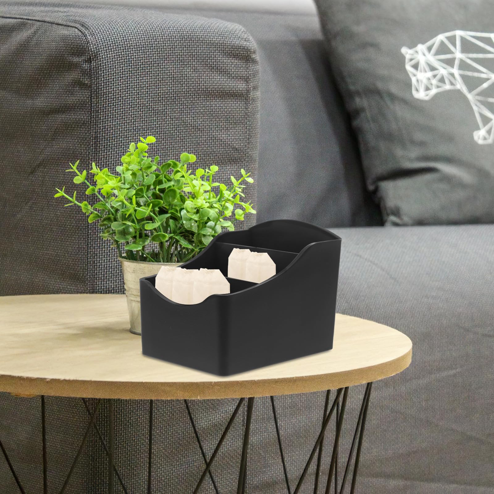 Organizador de Bolsas de Té y Azúcar de Mostrador, Caja de Almacenamiento de 3 Compartimentos en Abs Negro, Porta Bolsitas Pequeño para Cocina y Cafetería, Soporte Multifunción