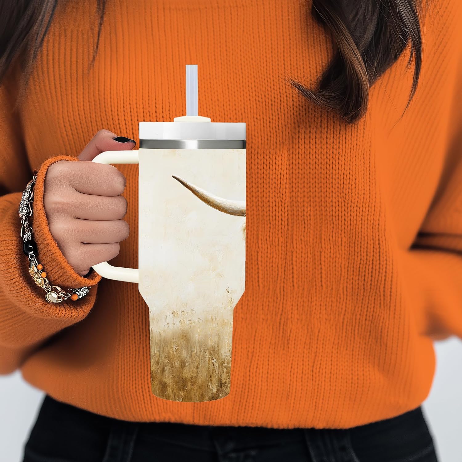40 OZ Highland Cow Tumbler with Handle.Highland Cow Lover Cup Gift.40 OZ Unique Birthday Christmas HighlandCow Tumblers Gifts for Women Men. - Image 3