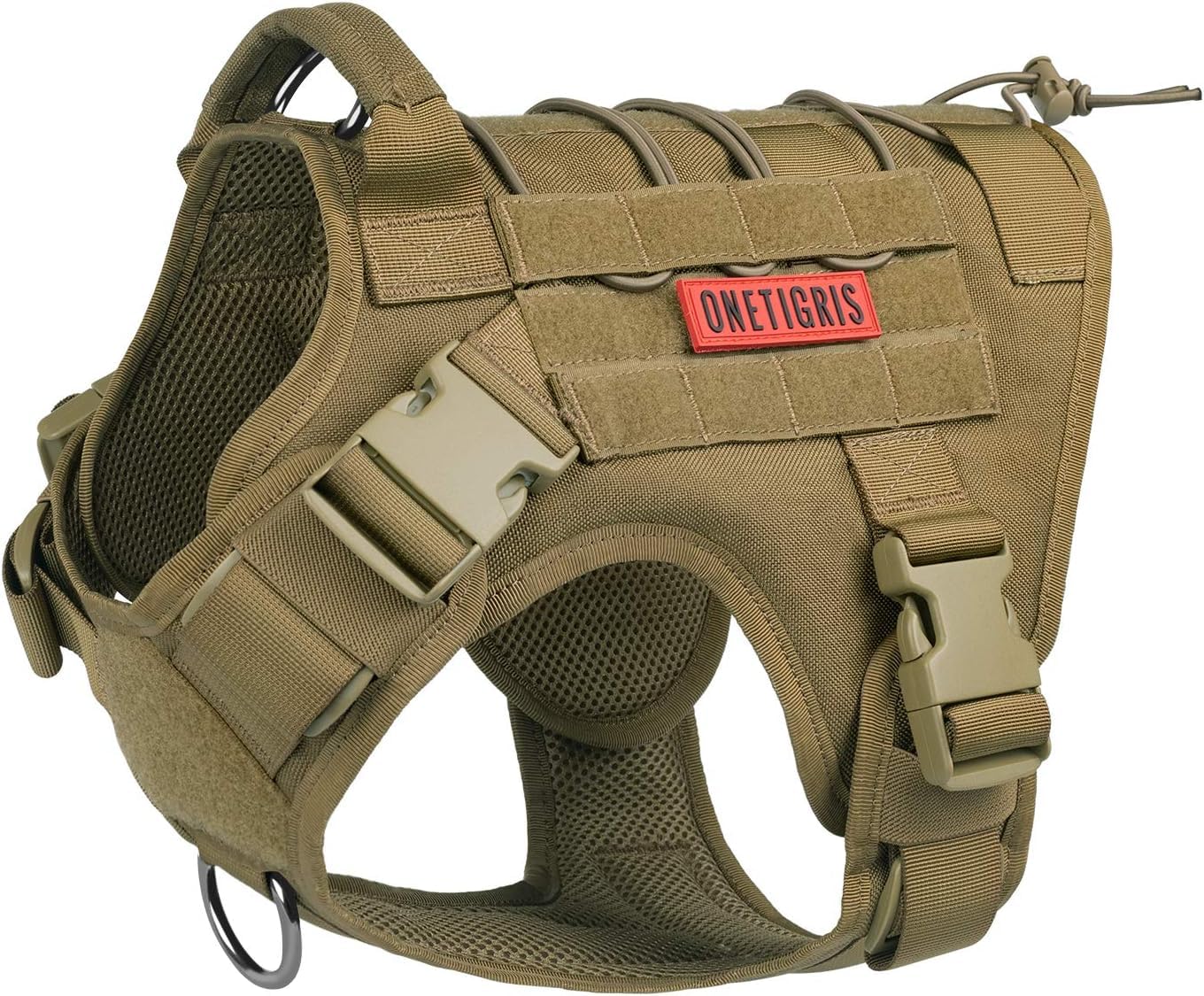 OneTigris Hundegeschirr, FIRE WATCHER Taktische Geschirr Sicherheitsgeschirr Hunde Hundeweste mit 1 Griffe und 2 D-Ring 1000D Nylon (XXS, Braun)
