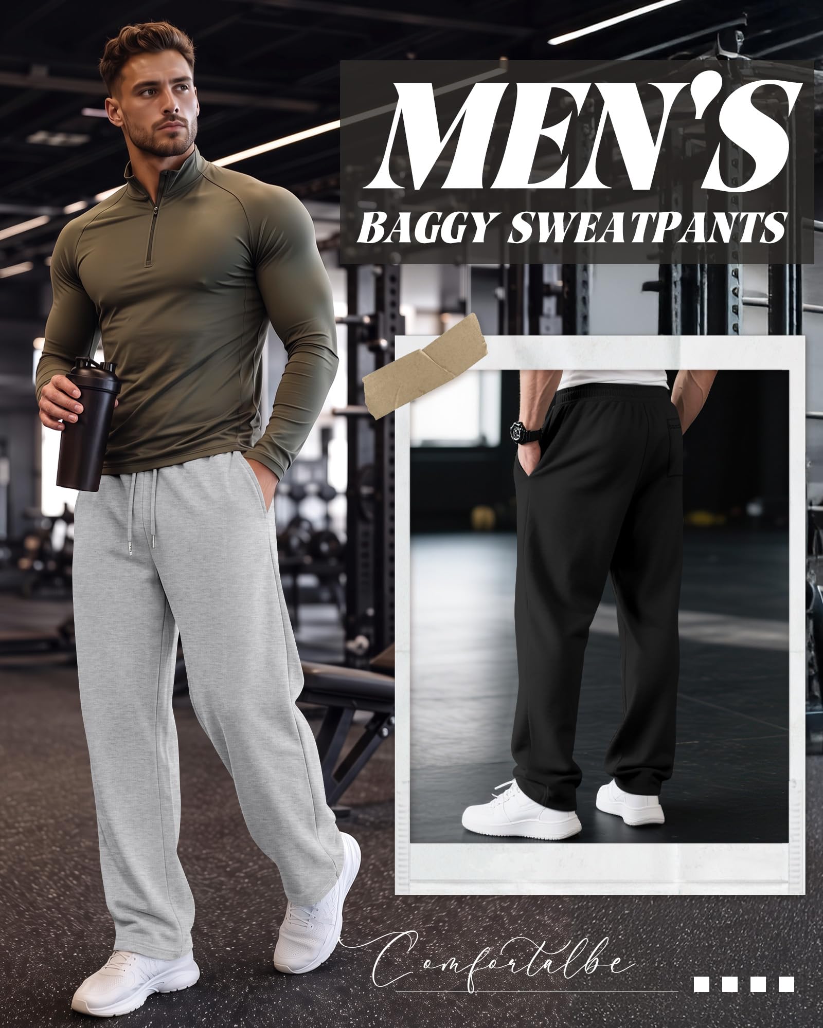 Neer Pack Pantalones de Chándal para Hombre Tipo Jogger con Bolsillos, bajo Abierto, Pantalones Deportivos de Gimnasio, Holgados, Ropa para Entrenamiento