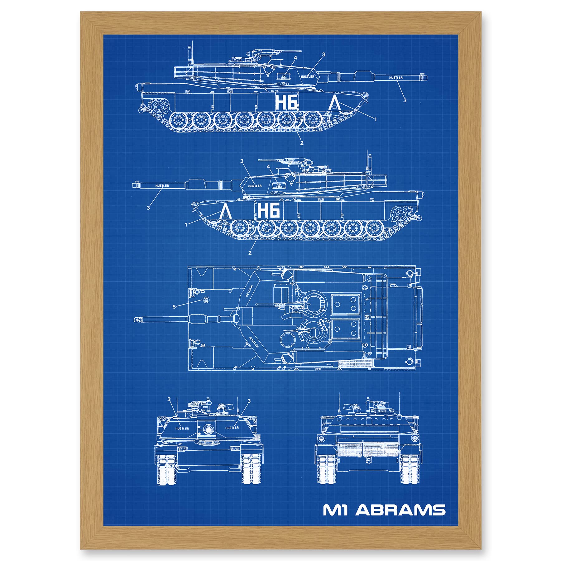 M1 Abrams American Main Battle Tank Blueprint Plan Artwork - Framed Wall Art Print A4