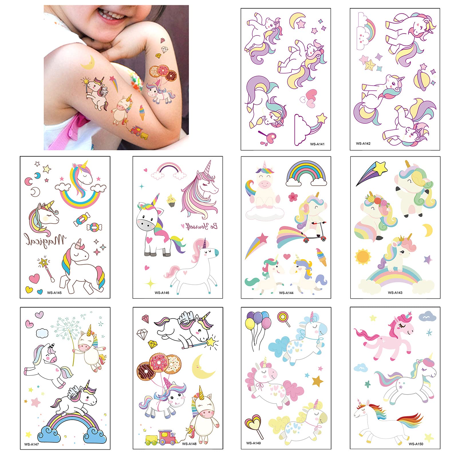 Tatuajes Temporales De Unicornio Luminosos – 10 Hojas Con +100 Diseños – Brilla En Oscuridad Y Resiste Al Agua