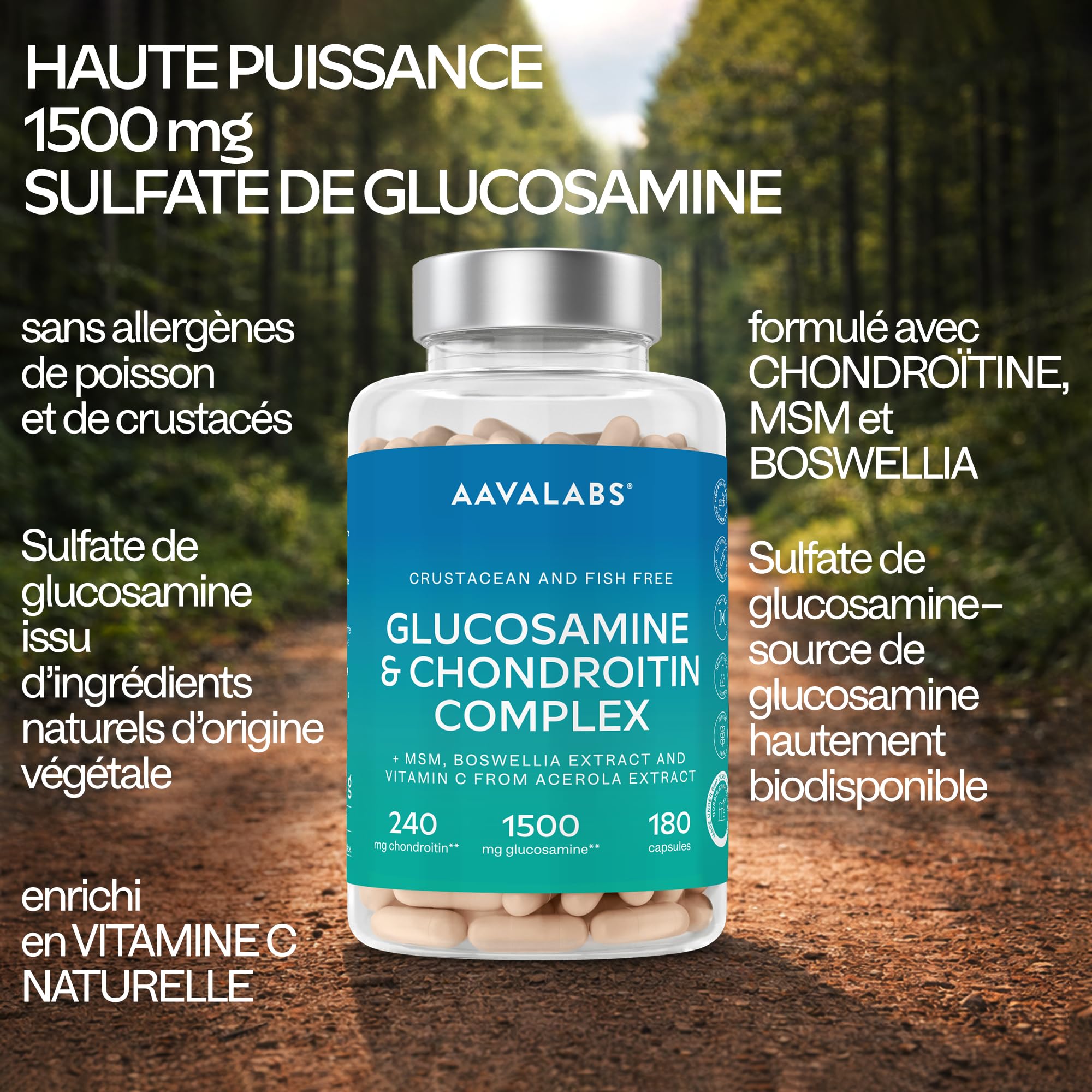 Glucosamine Chondroïtine MSM Vitamin C Acerola Boswellia Serrata - Glucosamine 1500mg Complément Alimentaire pour les Os, Cartilages et le Système Immunitaire - Glucosamine Chondroitin MSM Gelules 180
