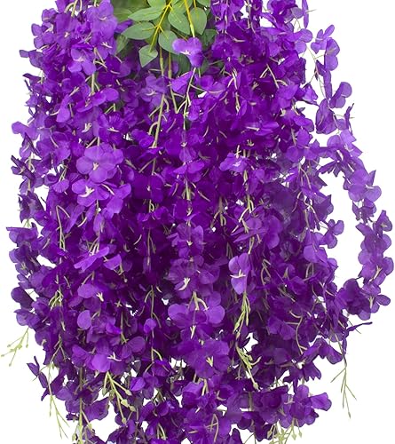 Miniatura 3 de Paquete de 12 flores artificiales de seda, glicinia, vid de ratta, flores colgantes (azul)