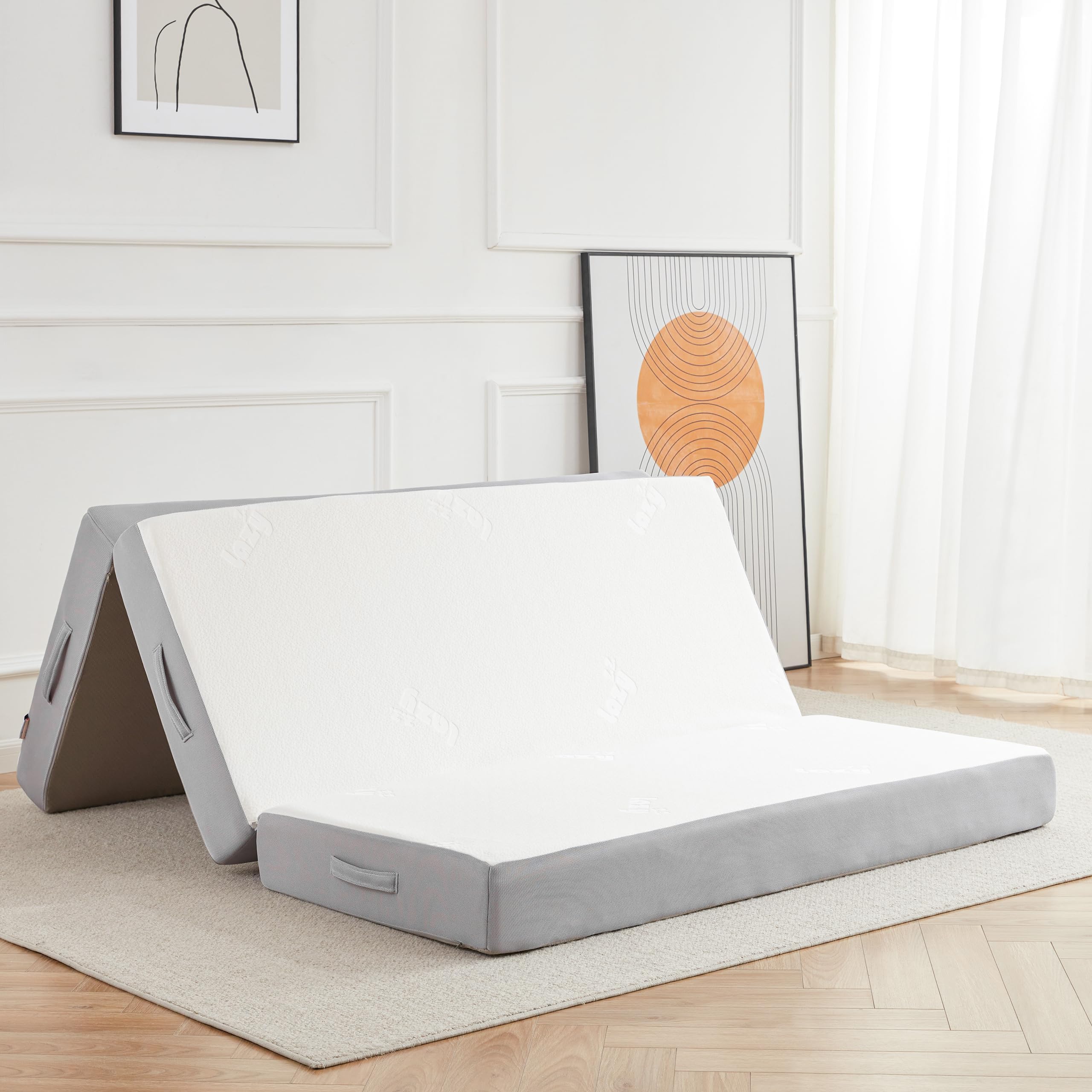 Folding Mattress, 6 Inch Memory Foam Tri-fold Mattress with Breathable & Washable Bamboo Fiber Fabric Cover, Foldable Guest Bed for Camping, Road Trip, Queen