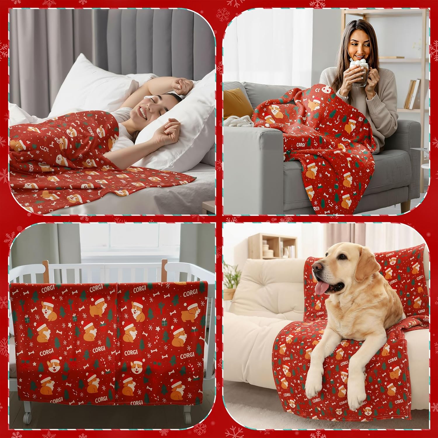 Tranqun 10 Pcs Spring Flannel Corgi Throw Blankets, 50" x 60" Winter Corgi Fleece Blanket Bulk for Women, Blue Xmas Sofa Fuzzy Blanket for Cozy Sofa Couch Spring Office Gift Decor - Image 5