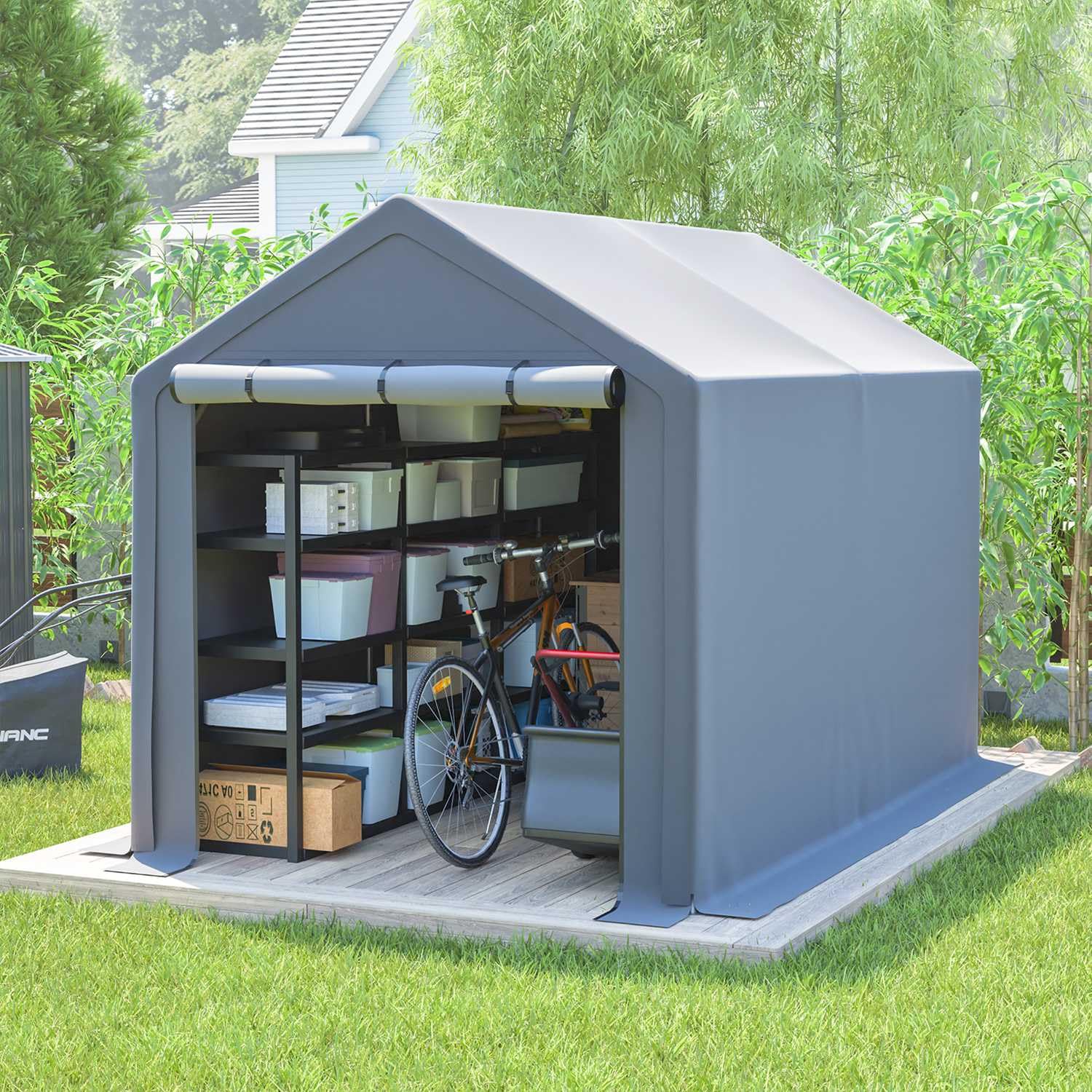 BIRCHTREE Outdoor Garden Storage Tent Bike Motorcycle Carport Shed Shelter Steel Frame Zipper Door Waterproof Cover