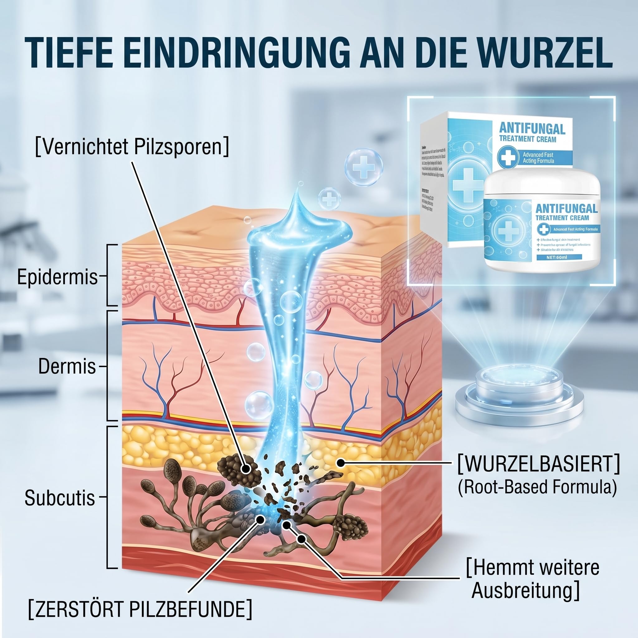 Hautpilz Creme, Intensiven Behandlung bei Fußpilz, Ekzem, Leistenpilz & Tinea Versicolor, Geeignet für Gesichts- Und Körperpflege, Nicht Reizend, 60ML