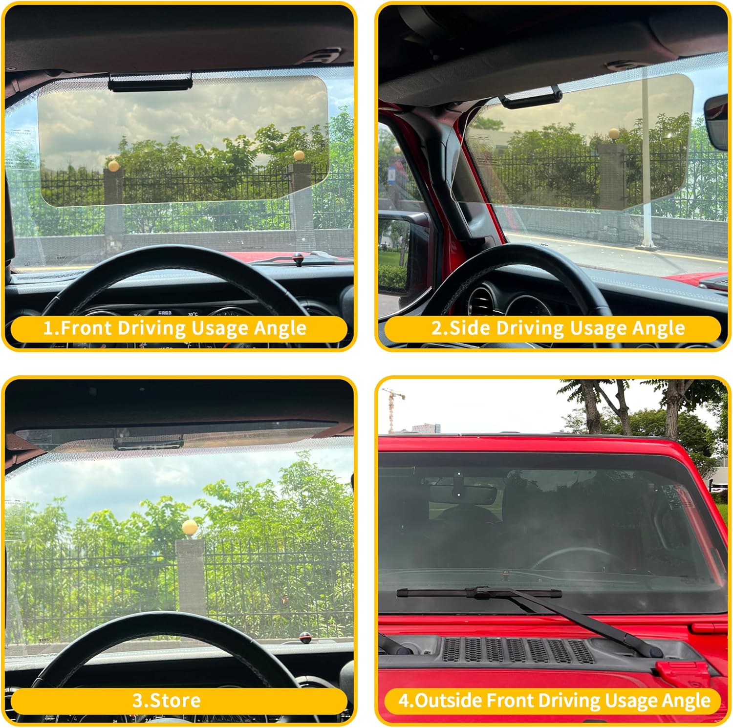 Polarized Anti-Glare Car Sun Visor Extender Sun Blocker Compatible with 2018-2025 Jeep Wrangler JL 4XE Gladiator JT Cars Sunvisor Extension Accessories, 120° Adjustable PC Lens, Brown, Left