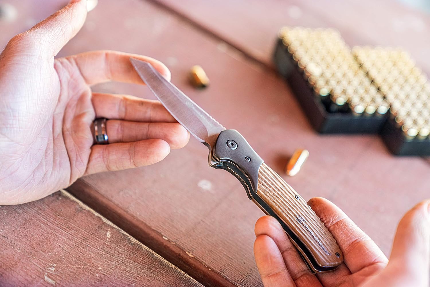 Smith & Wesson Stave 7.75in High Carbon S.S. Ultra Glide Folding Knife with 3.25in Clip Point Blade and Stainless/G10 Handle for Outdoor