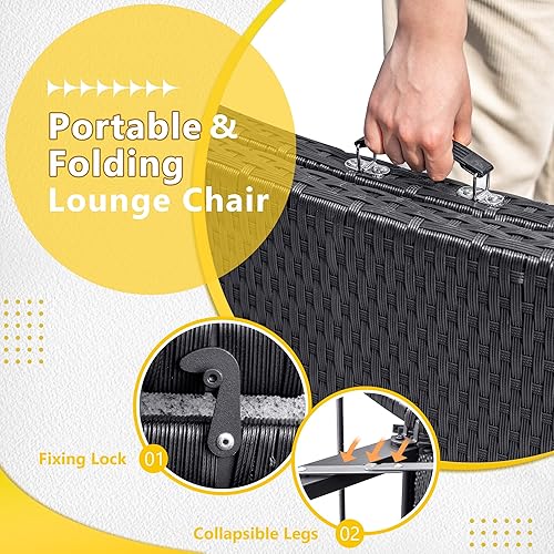 Miniatura 6 de Rankok Juego de sillas de salón para exteriores, 3 piezas, ajustable, con mesa plegable y cojín para jardín, piscina, playa (azul)