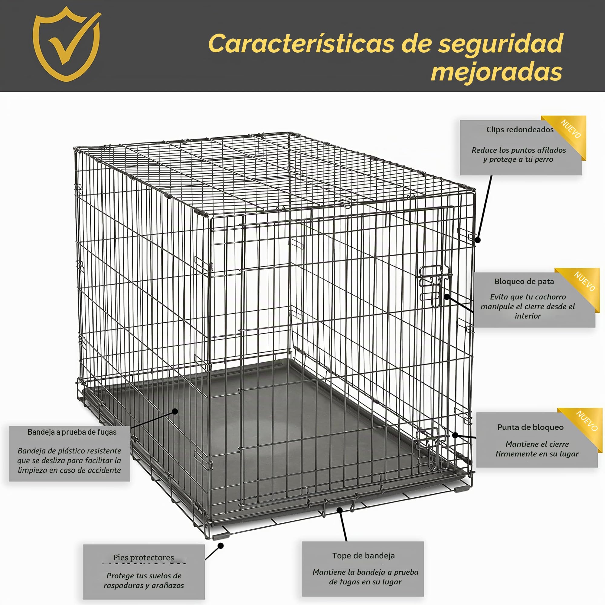 New World - Jaula plegable de metal para perros de 106 cm, seguridad mejorada, incluye bandeja a prueba de fugas, para razas grandes