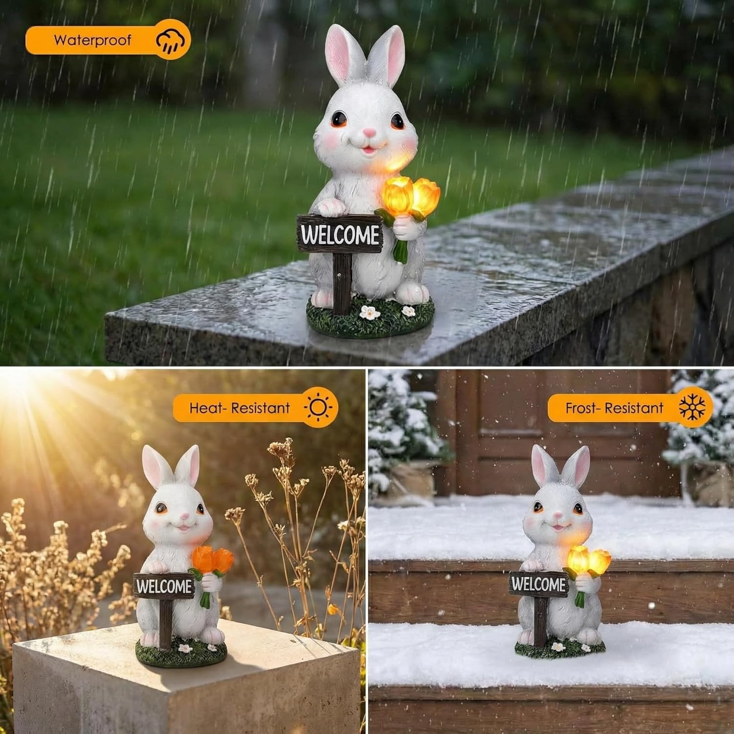 Solar Outdoor Garden Decor Rabbit Statues Lights,Cute Rabbit Easter Decorations Birthday Gifts for Mom Grandma Women, Housewarming Gifts Bunny Garden Sculpture for Patio Balcony Yard Ornament (Rabbit)