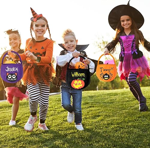 Miniatura 10 de Bolsas de Halloween personalizadas para truco o trato con nombre, cesta de Halloween personalizada para niños y niñas, Naranja, Personalizar