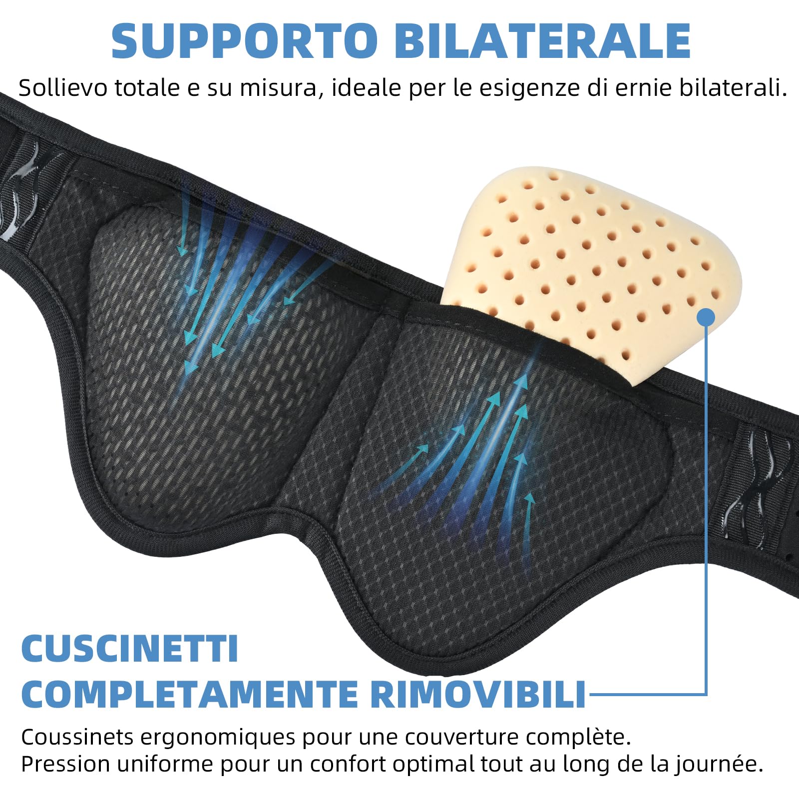 Tenbon Cintura per ernia per uomini e donne Cintura per ernia regolabile flessibile Supporto per ernia Sollievo dal dolore con 2 cuscinetti di compressione rimovibili (M)