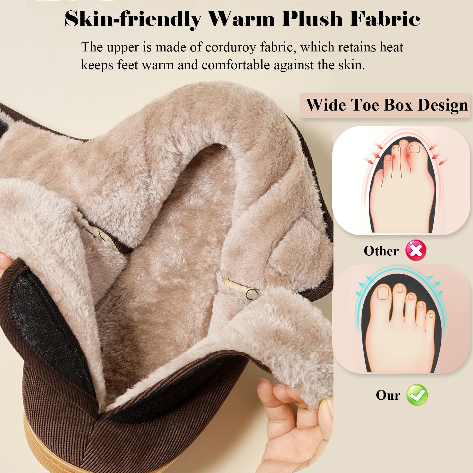 Bottes de Neige Femme Hommes Hiver Chaude Peluche Fourrés Chaussons Antidérapant Pantoufles Bottines Chaussures à enfiler for Personnes âgées