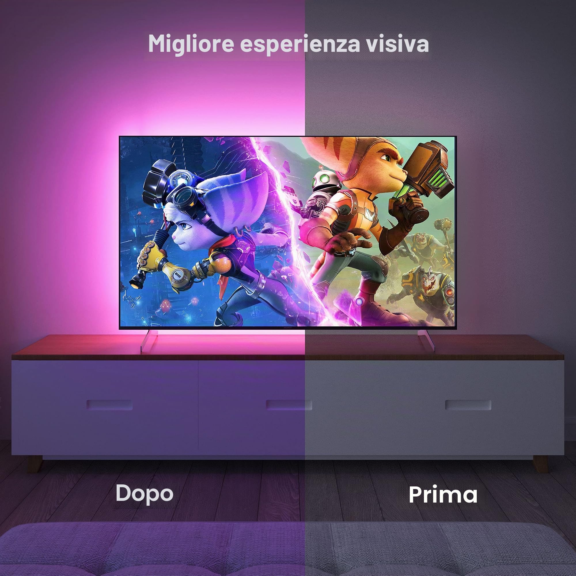 Luci LED per retroilluminazione TV da 75 pollici a 85 pollici con telecomando, per specchio, PC, controllo tramite app, sincronizzazione con la musica, illuminazione secondaria, luci LED RGB 5050 USB
