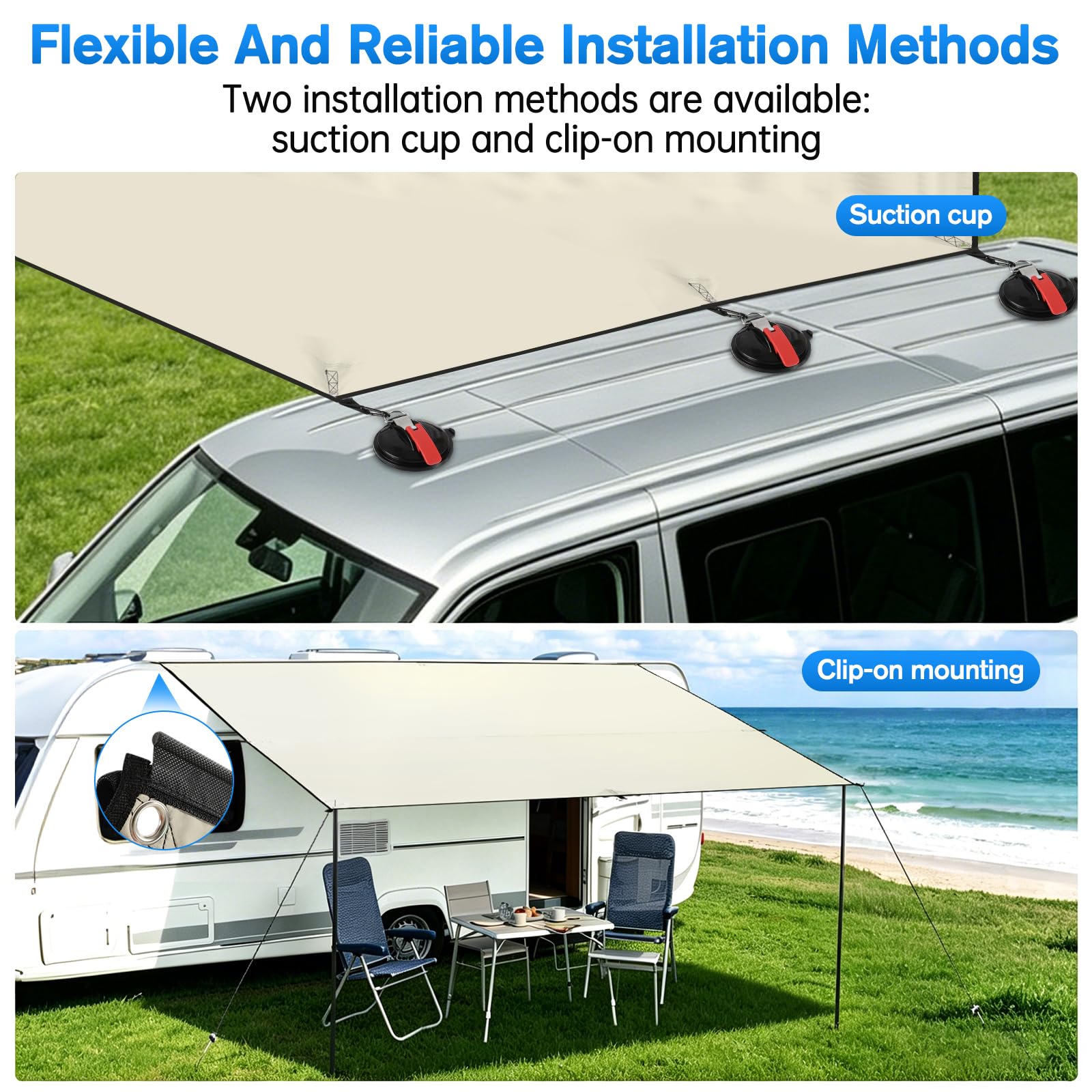 Vorzelt Auto Sonnensegel mit Camping Busvorzelt Markise Auto Camper 2.5 x 2.4m,Universal Caravan Sonnenschutz mit Saugnapf Kederleiste Wohnmobil für Transporter Vans SUV Wasserdicht UV-Schutz