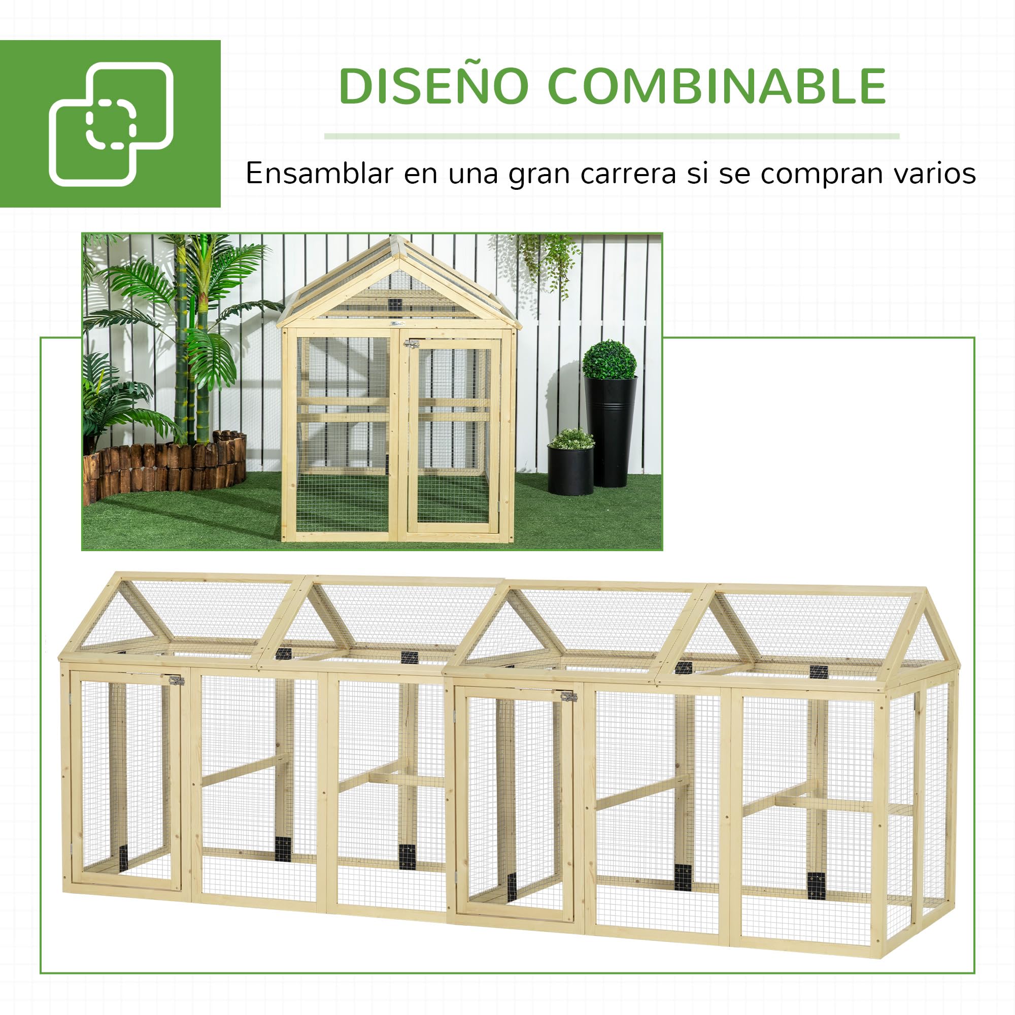 PawHut Gallinero Exterior Madera 140x88,5x106 cm 1-3 Gallinas 3 Perchas 2 Puertas Cierre
