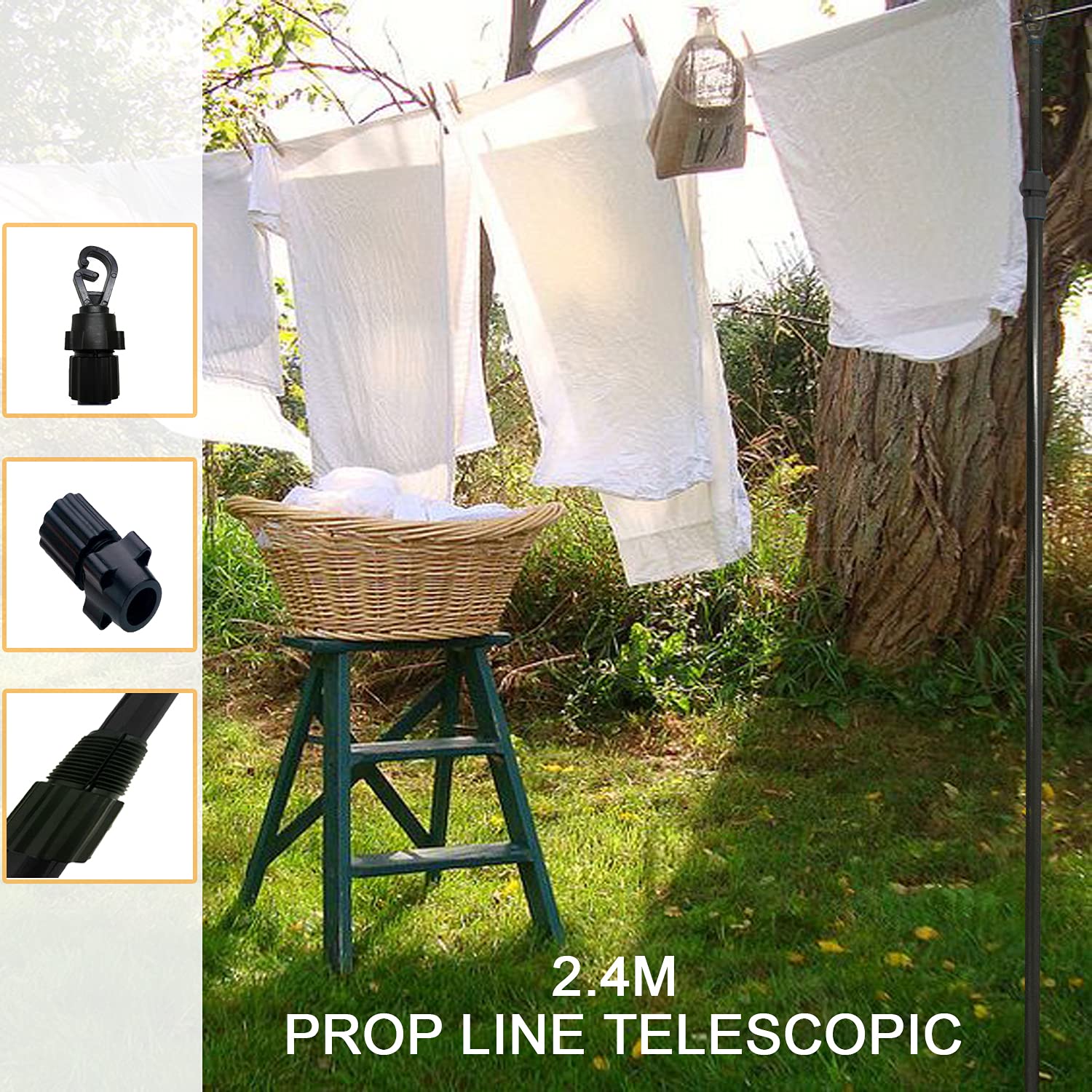 FB FunkyBuys 2 x 2.4M Telescopic Clothes Line Prop Heavy Duty Line Prop